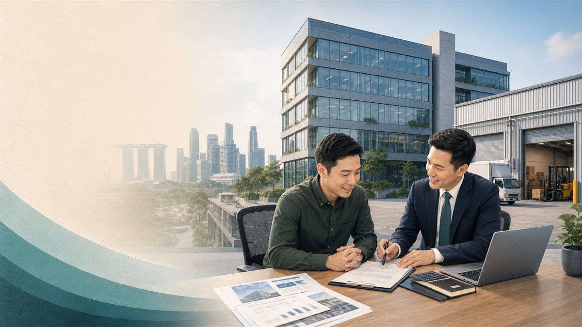 Singapore SME owner and advisor reviewing commercial and industrial property financing