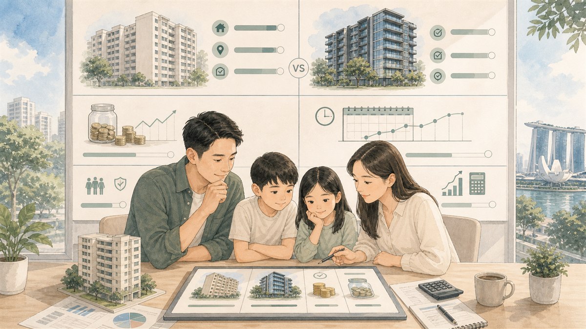 Singapore family comparing HDB and condo upgrade decision factors