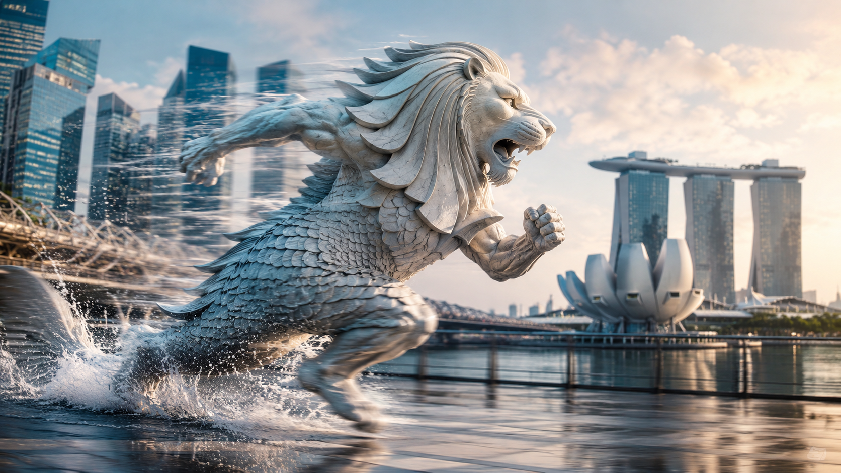 Singapore Merlion illustration representing faster private bank onboarding