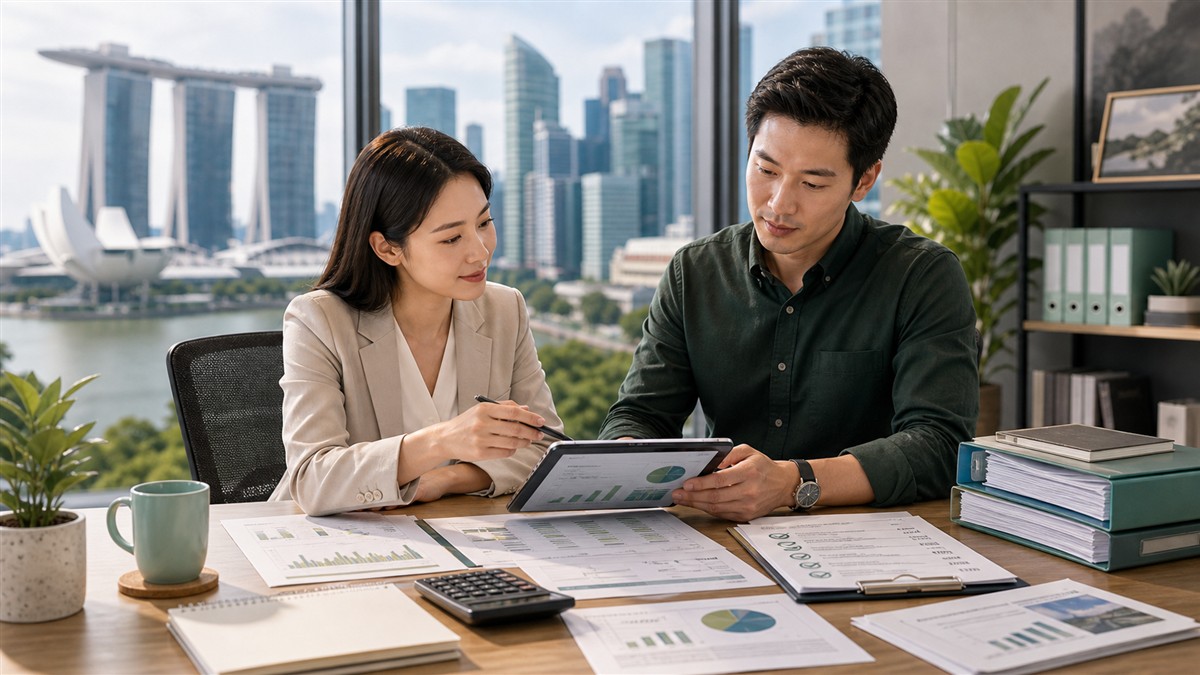 Singapore SME owner reviewing bankability and loan readiness with advisor