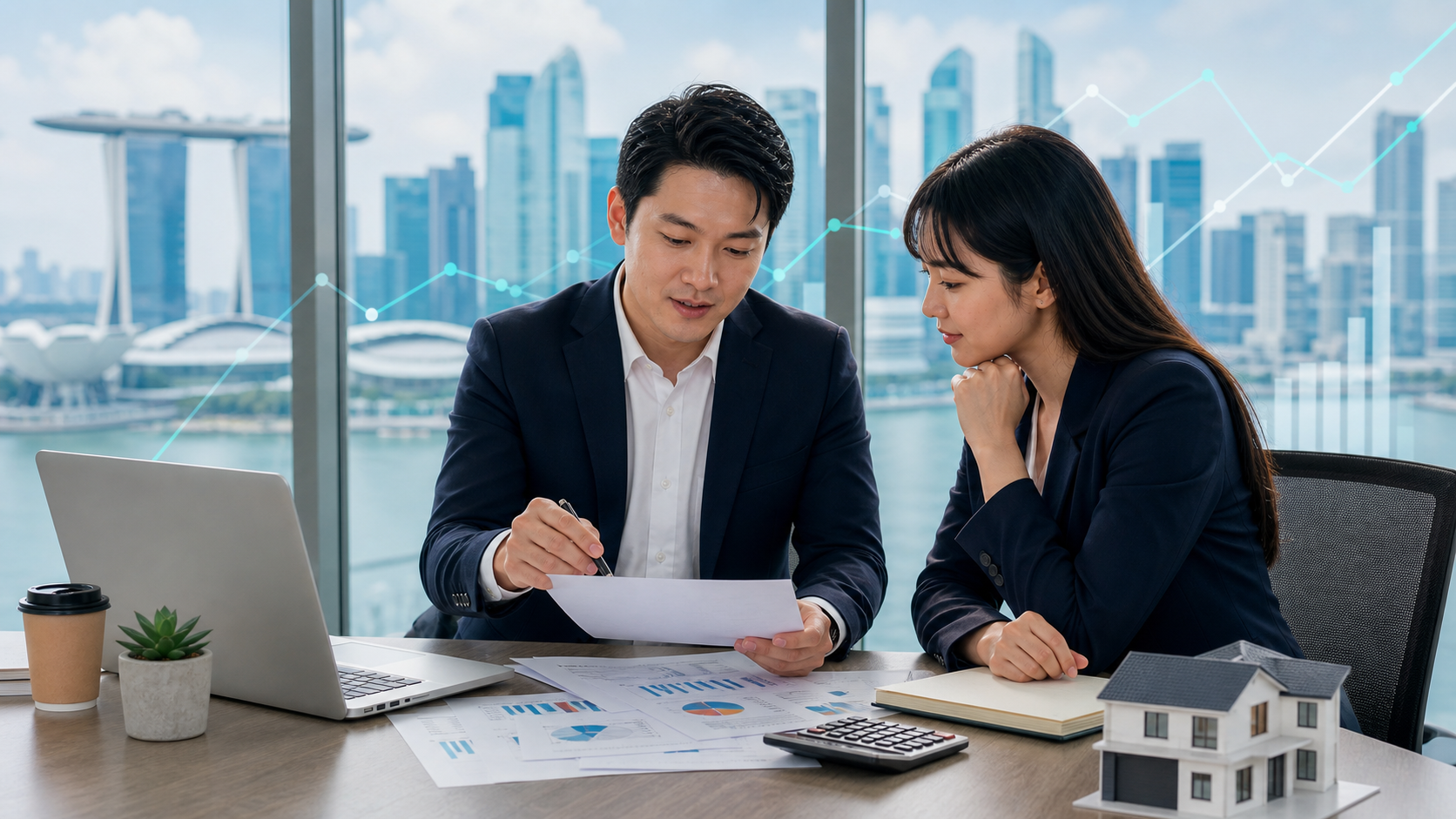 Mortgage advisor reviewing home loan documents with a Singapore homeowner