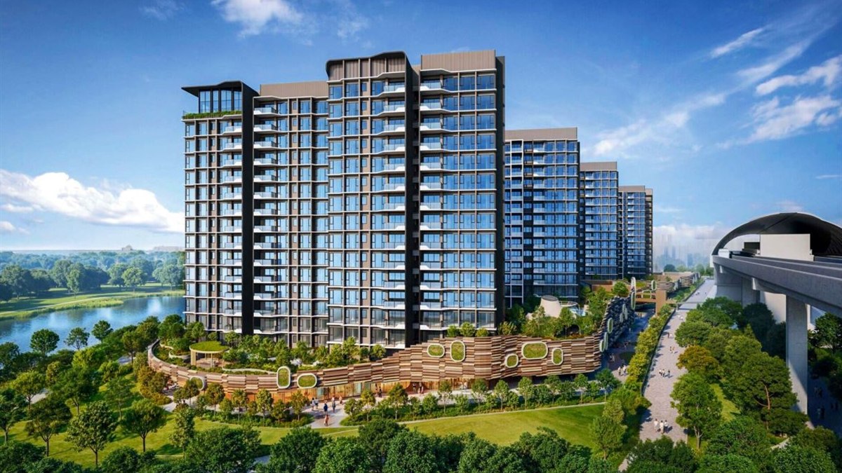 Tengah Garden Residences project render showing residential blocks, greenery and MRT connection