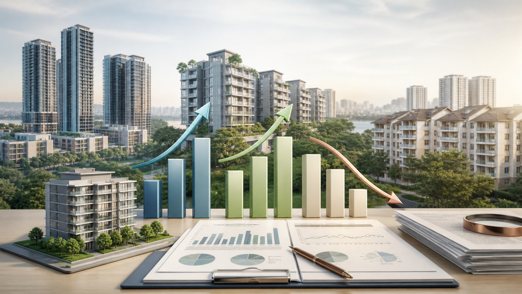 Singapore private residential property segment movements shown as market bars across CCR RCR and OCR areas